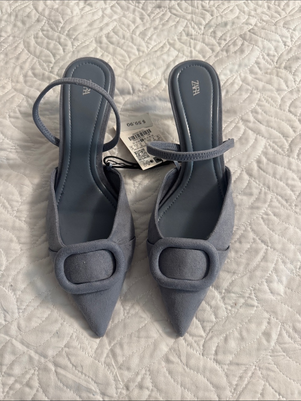 Zara Dusty Blue Pointed-Toe Slingback Heels